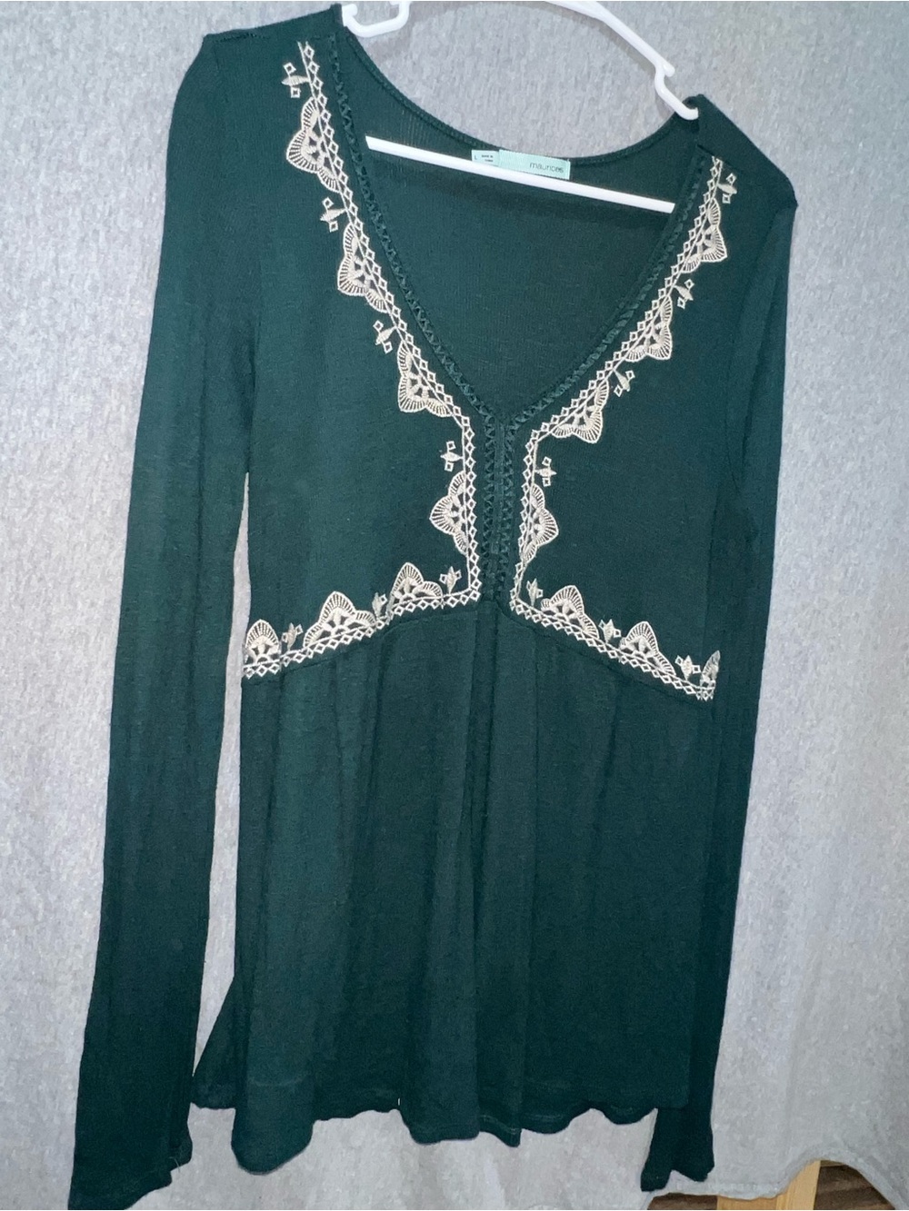Maurices‎ Forest Green Long Sleeve Lace-Trim Top